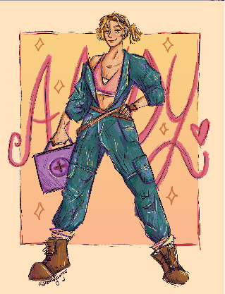 Digital drawing of a 1980s man.