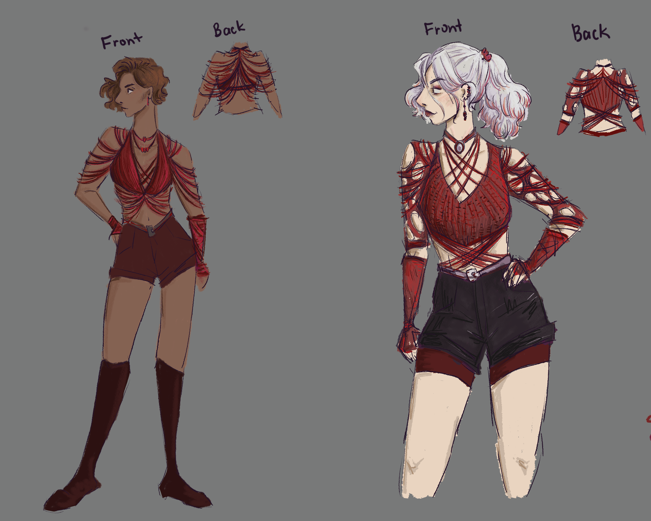 Character sheet showing two women in matching shirts.