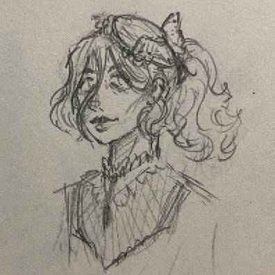 Pencil sketch of a young woman.